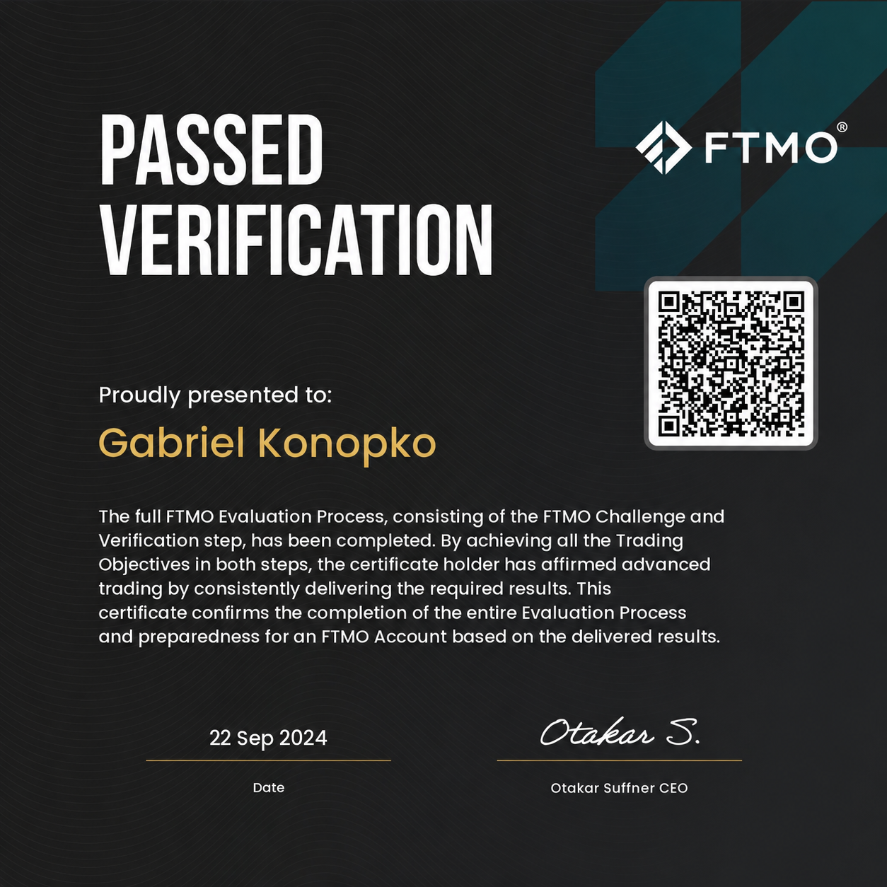 FTMO — Passed Verification (22 Sep 2024)